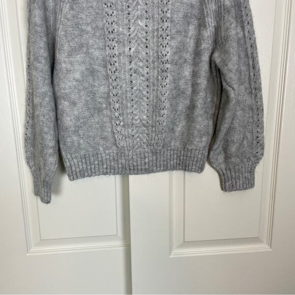 J. Crew Point Sur Pointelle Gray Wool Mohair Sweater Balloon Sleeve Sz S NWT - Picture 7 of 10